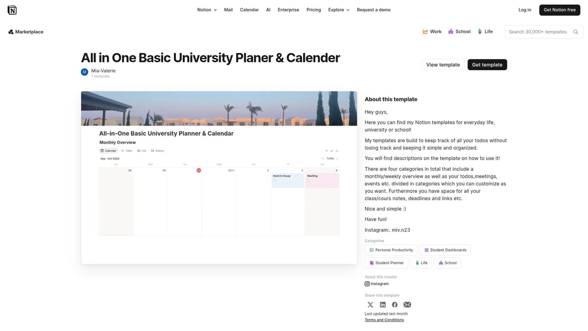 7 Best Notion Student Dashboard Ideas for 2025 - All in One Basic University Planner & Calendar by Mia-Valerie