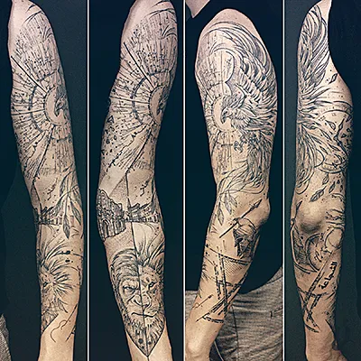 Tatouage Bras complet par Julien Joolz — Grinoir Tattoo