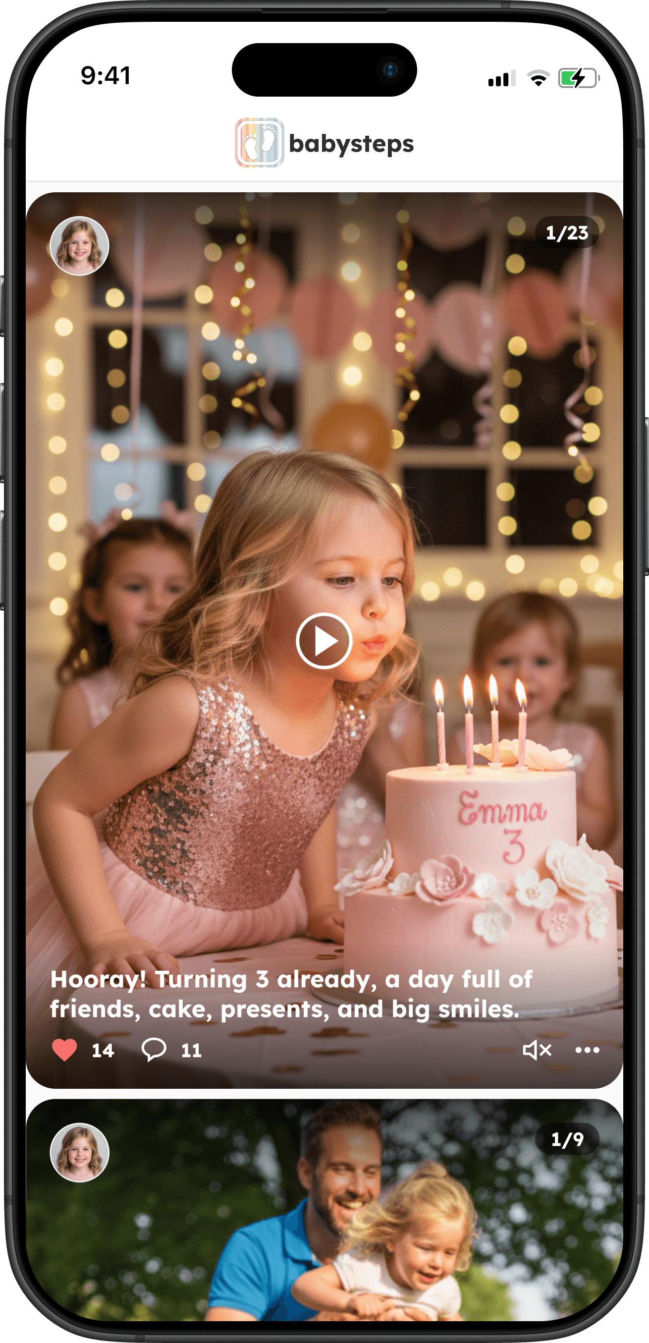 Schermafbeelding van de startfeed van babysteps