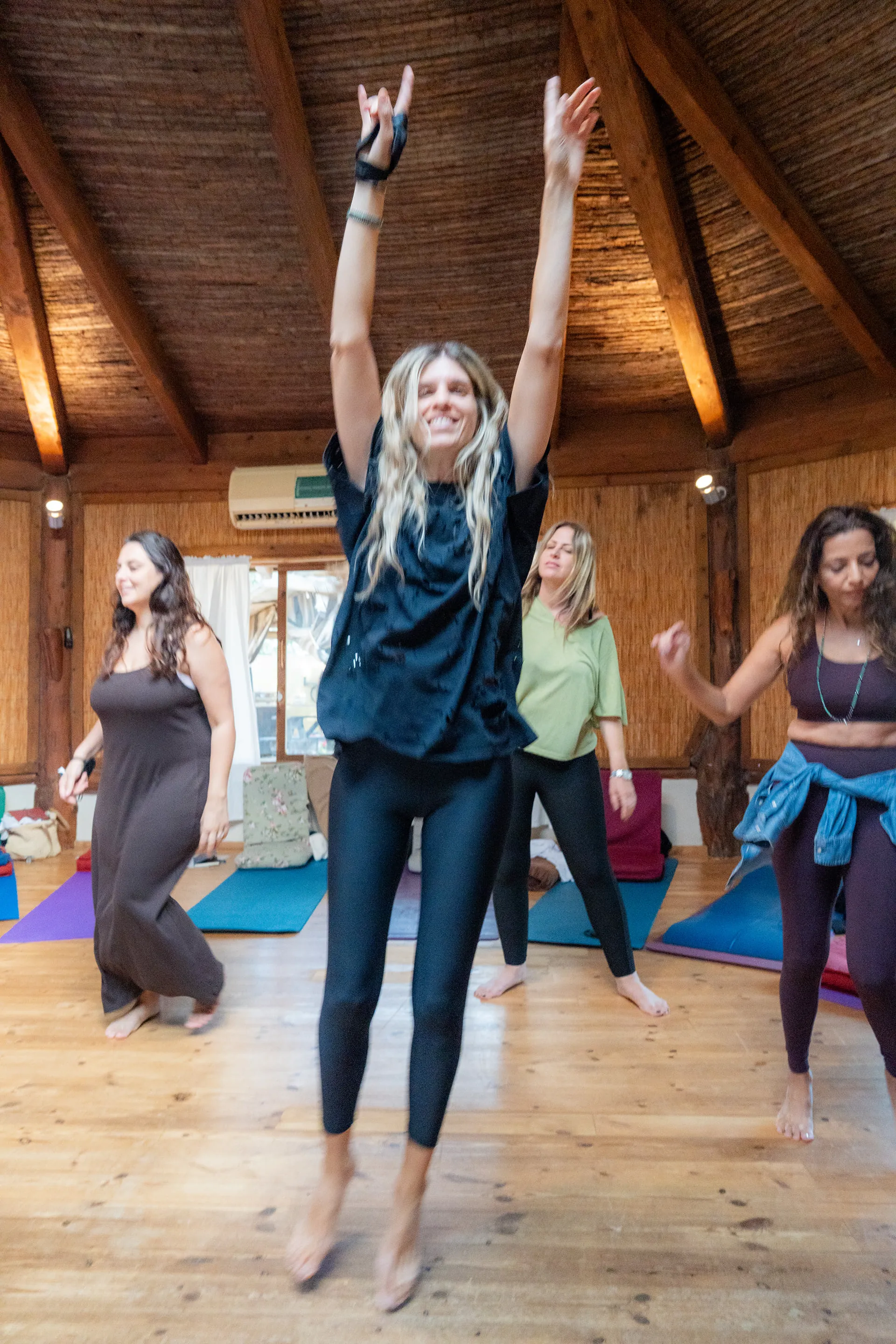 a woman dancing happy