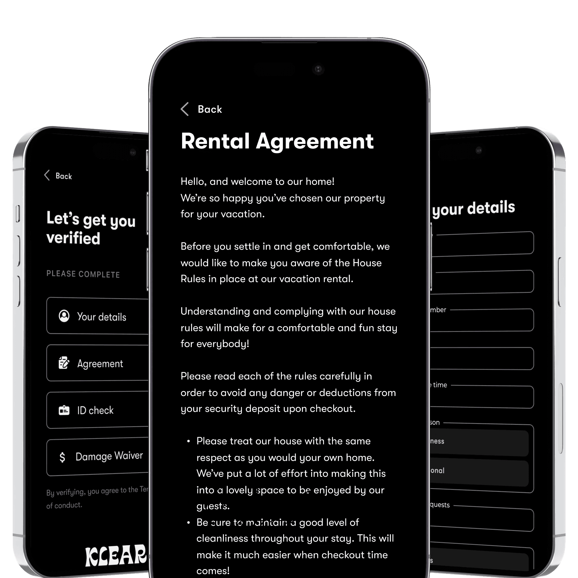 Three screens showing verification options