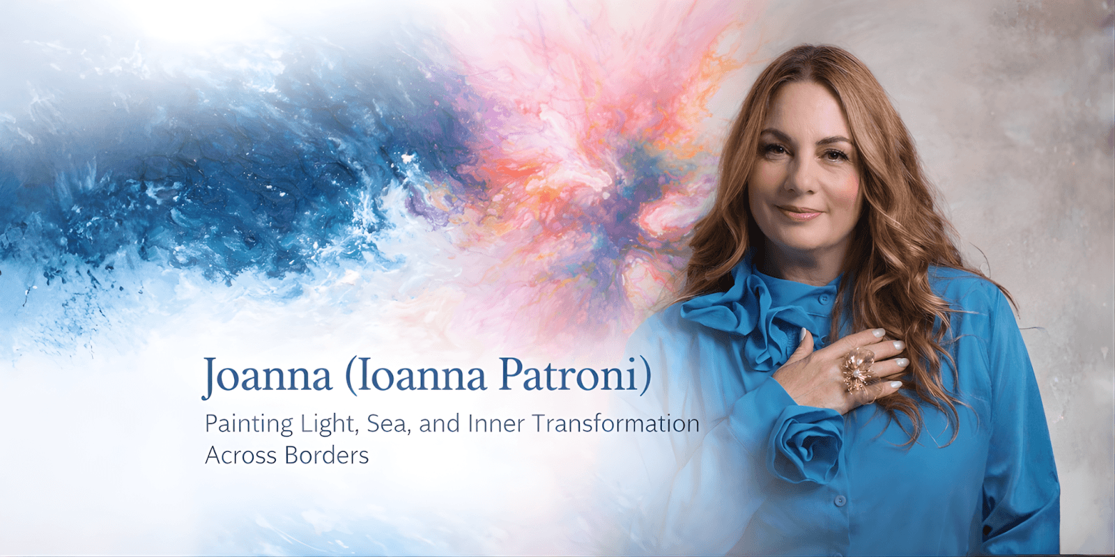 Joanna Patroni, abstract painter from Samos, blending light, sea, and transformation in her art.