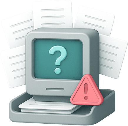 Computer with documents representing errors.