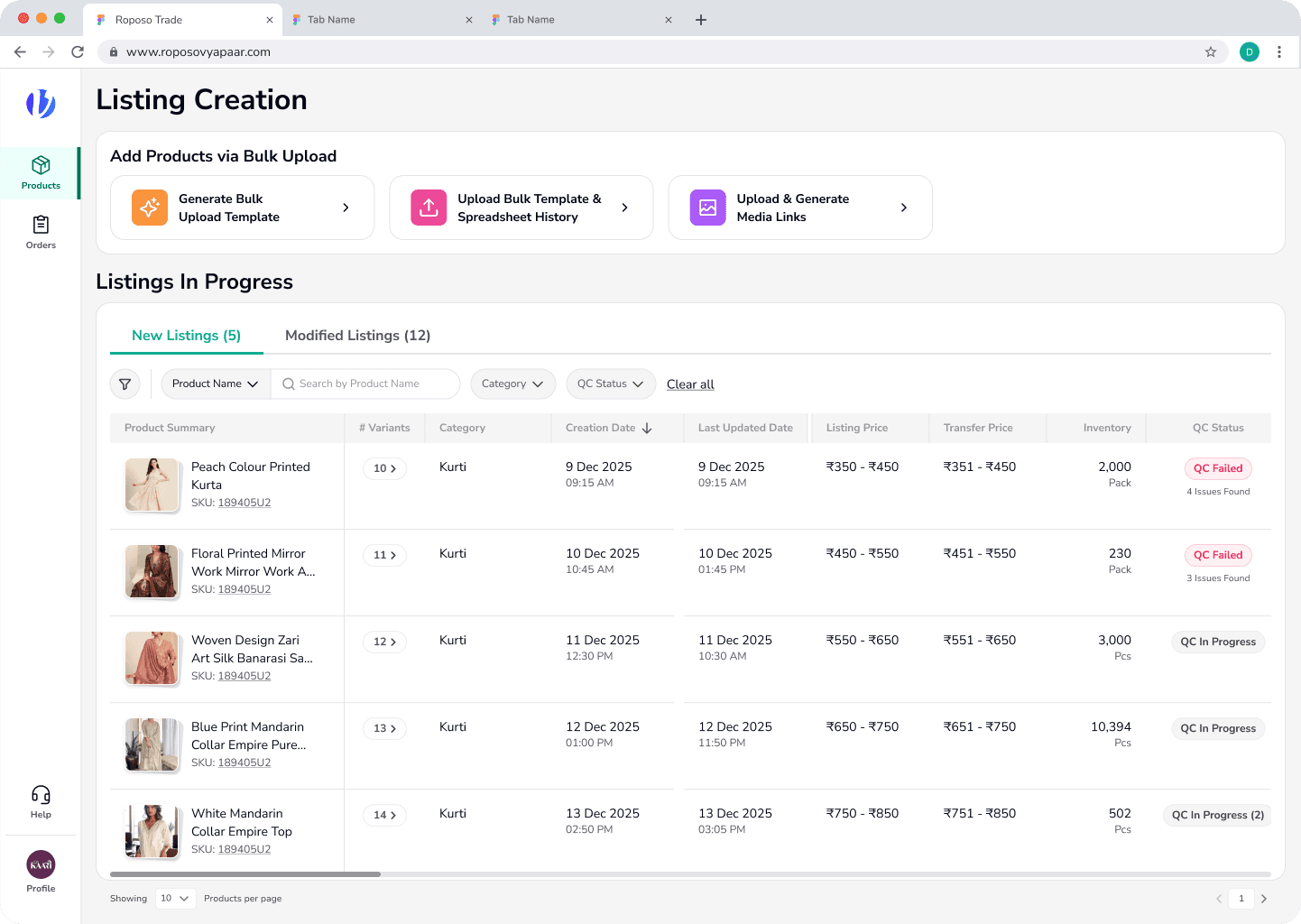 A single hub to create, track and manage new and modified product listings
