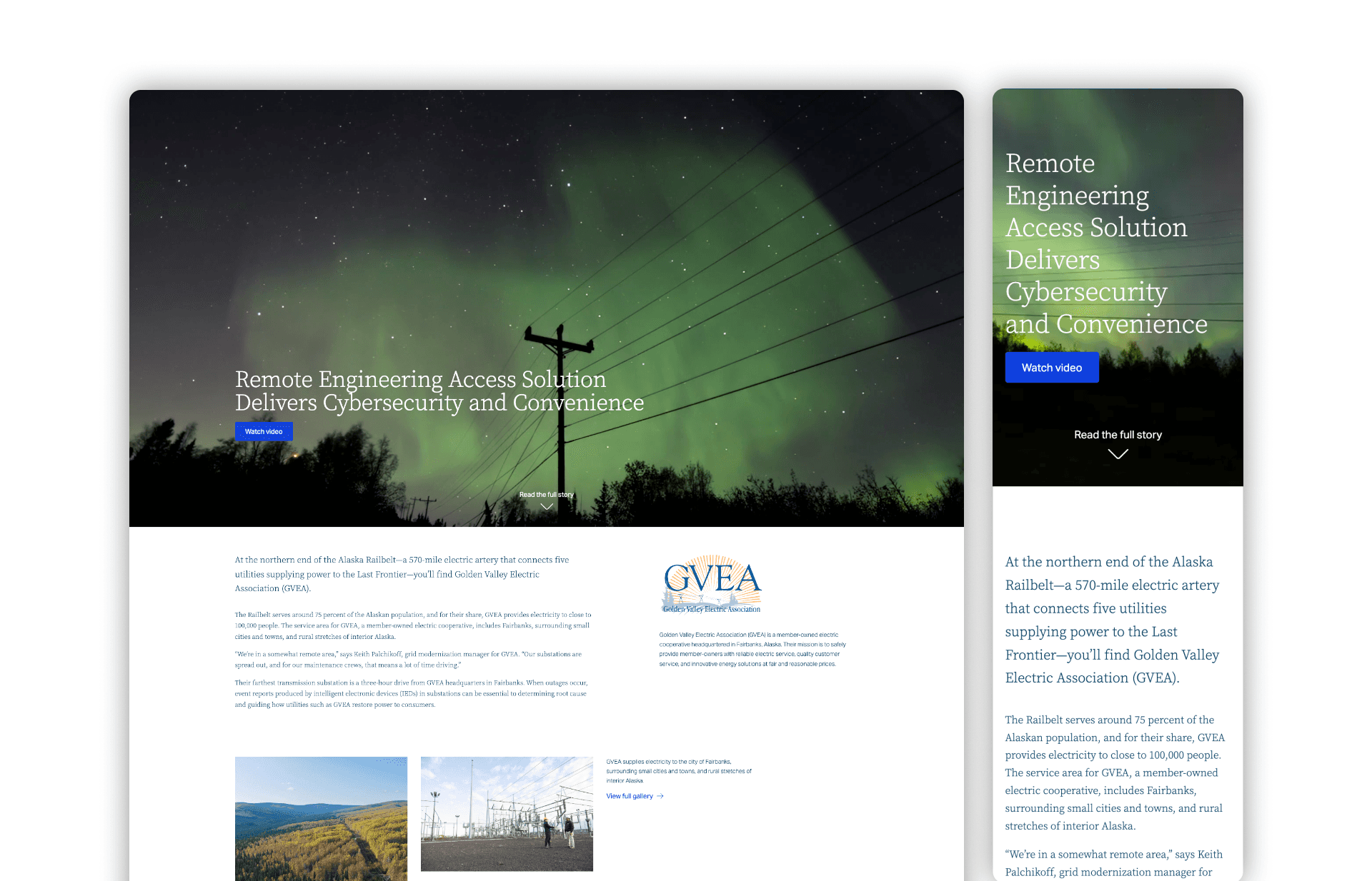 An example of a desktop and mobile view of a customer highlight story