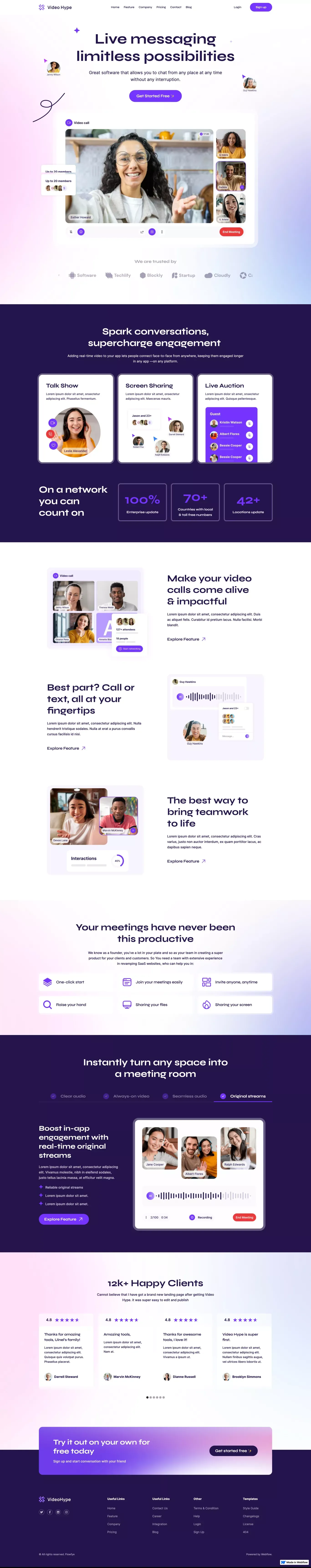 VideoHype - Webflow HTML website templat landing page screenshot showcasing Tech design