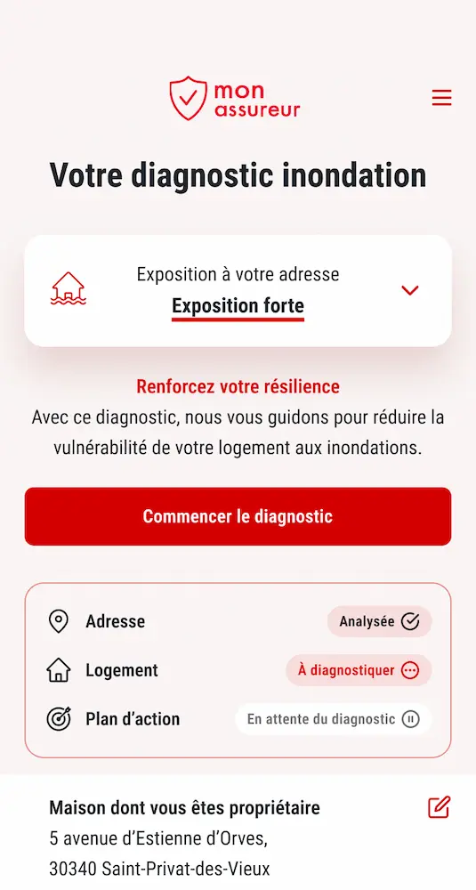 Écran principal du diagnostic avancé dans la plateforme Geoya