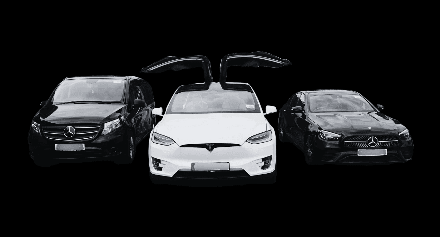Mercedes Van and Saloon and Tesla Model X
