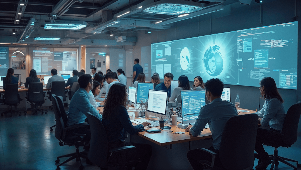 technology screens with employees