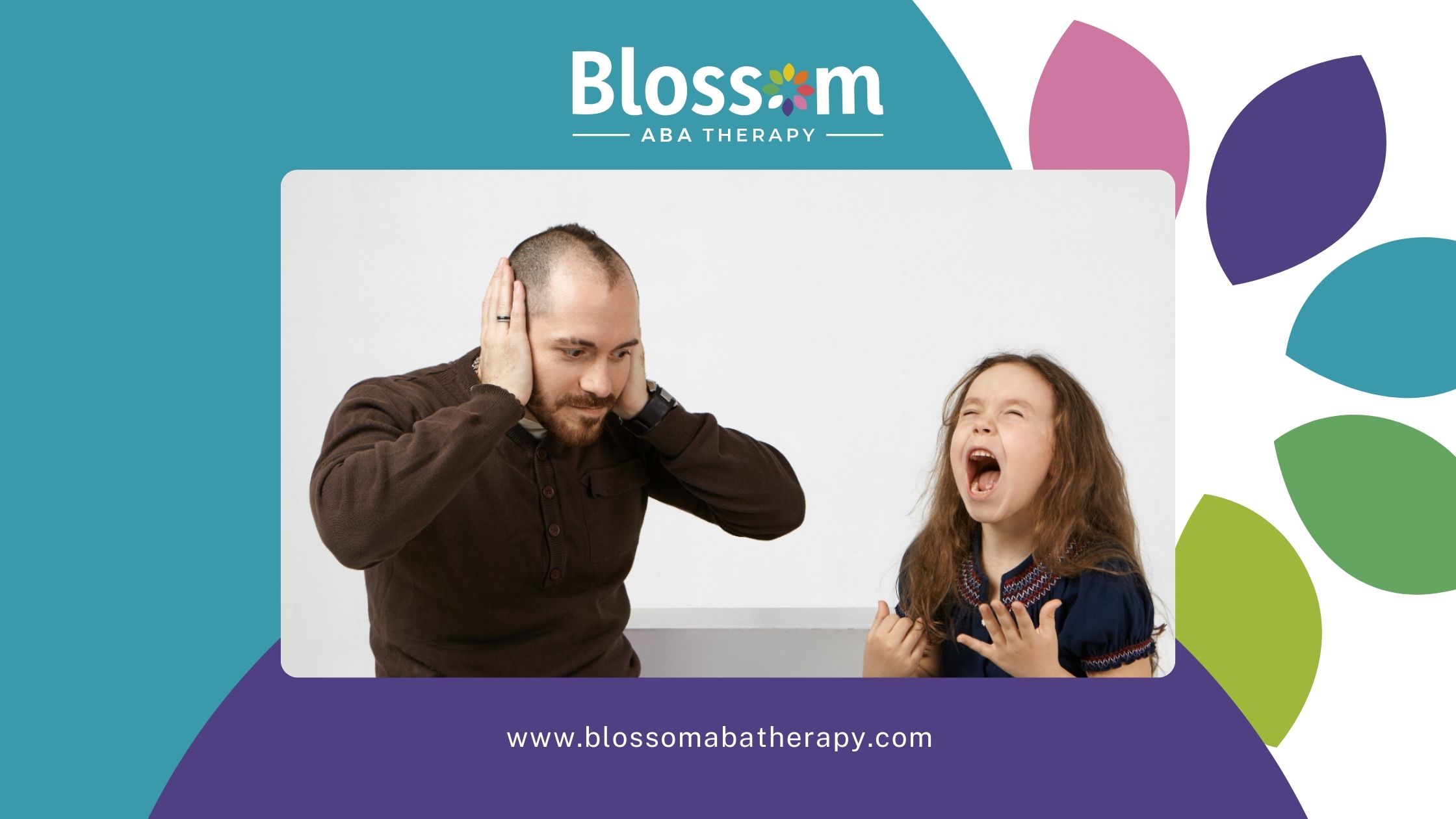 A man covers his ears while sitting next to a young girl having a tantrum.