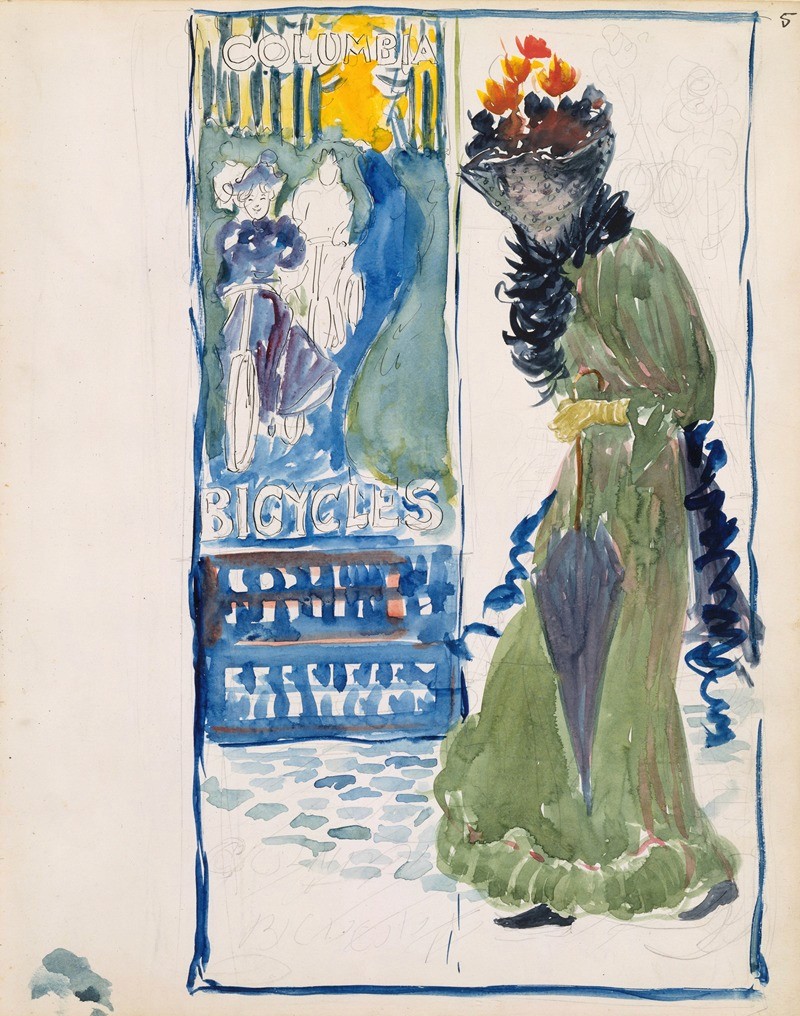 Design for a bicycle poster by Maurice Prendergast, public-domain poster