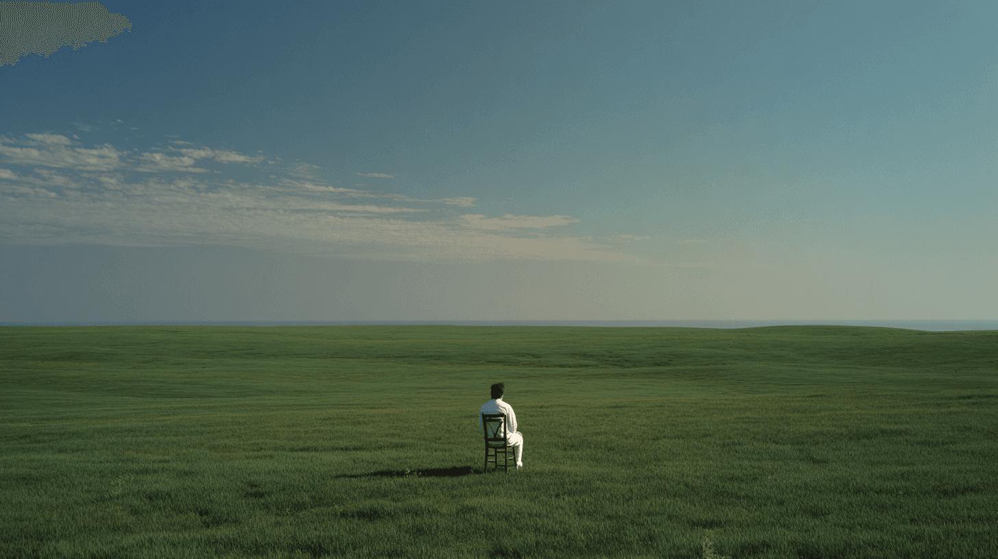 Person sitting alone in an empty field