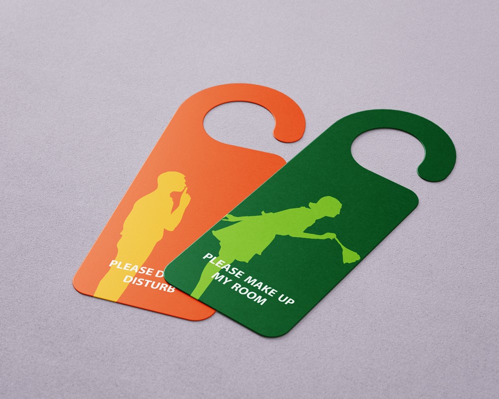 Door hanger design for Novus City Hotel applying the brand identity