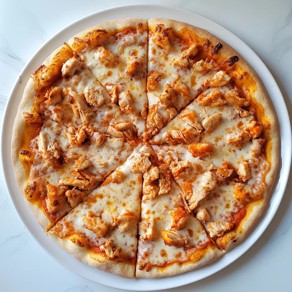 Spicy Chicken Pizza from Pasta 9 Toronto topped with seasoned chicken, onions, and jalapeños for a flavorful kick.