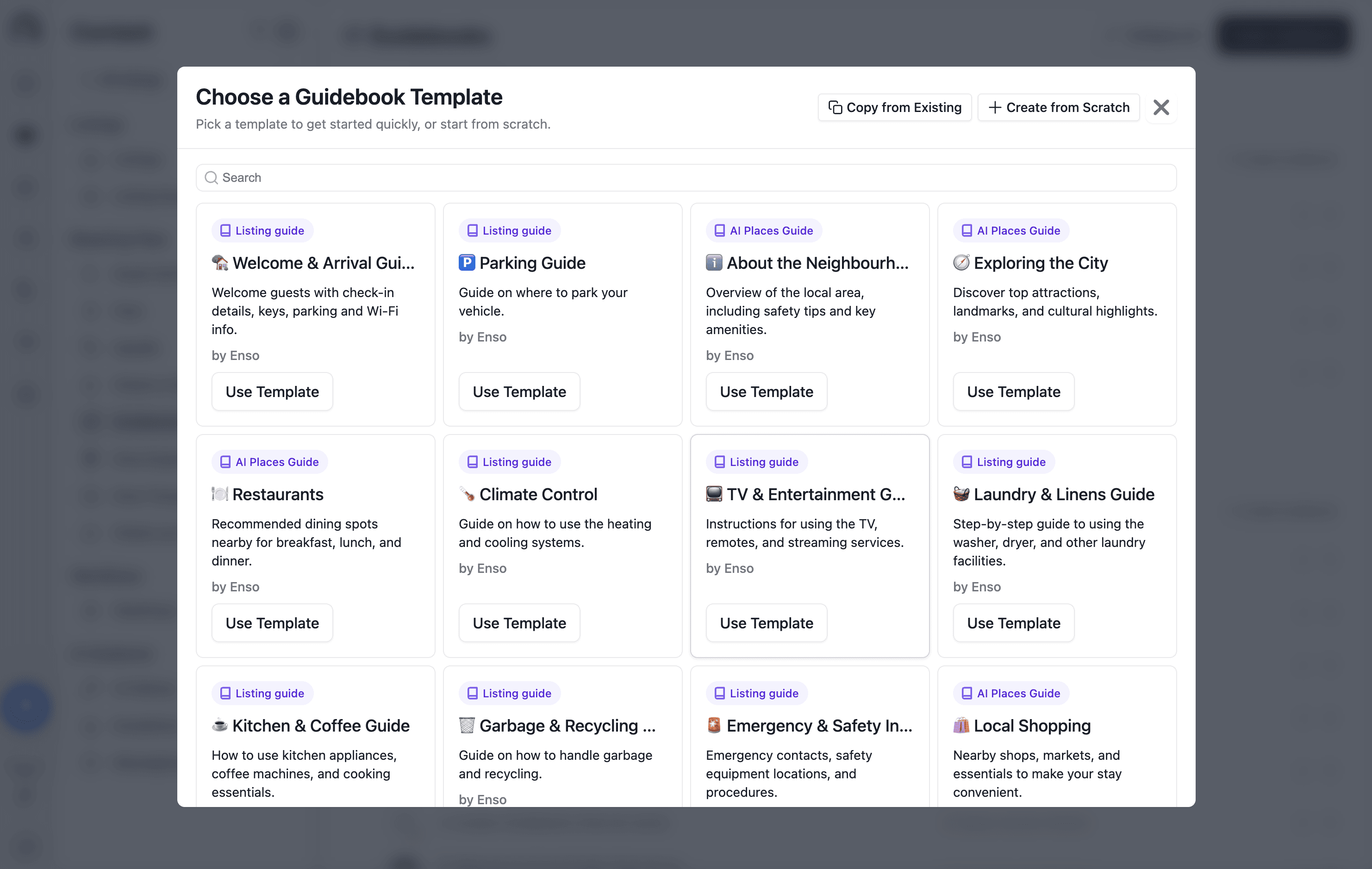 Preview of ready-to-use guidebook templates for arrival, parking, and wifi