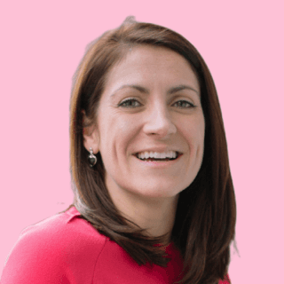Katrina Cannon's headshot with a pink background.