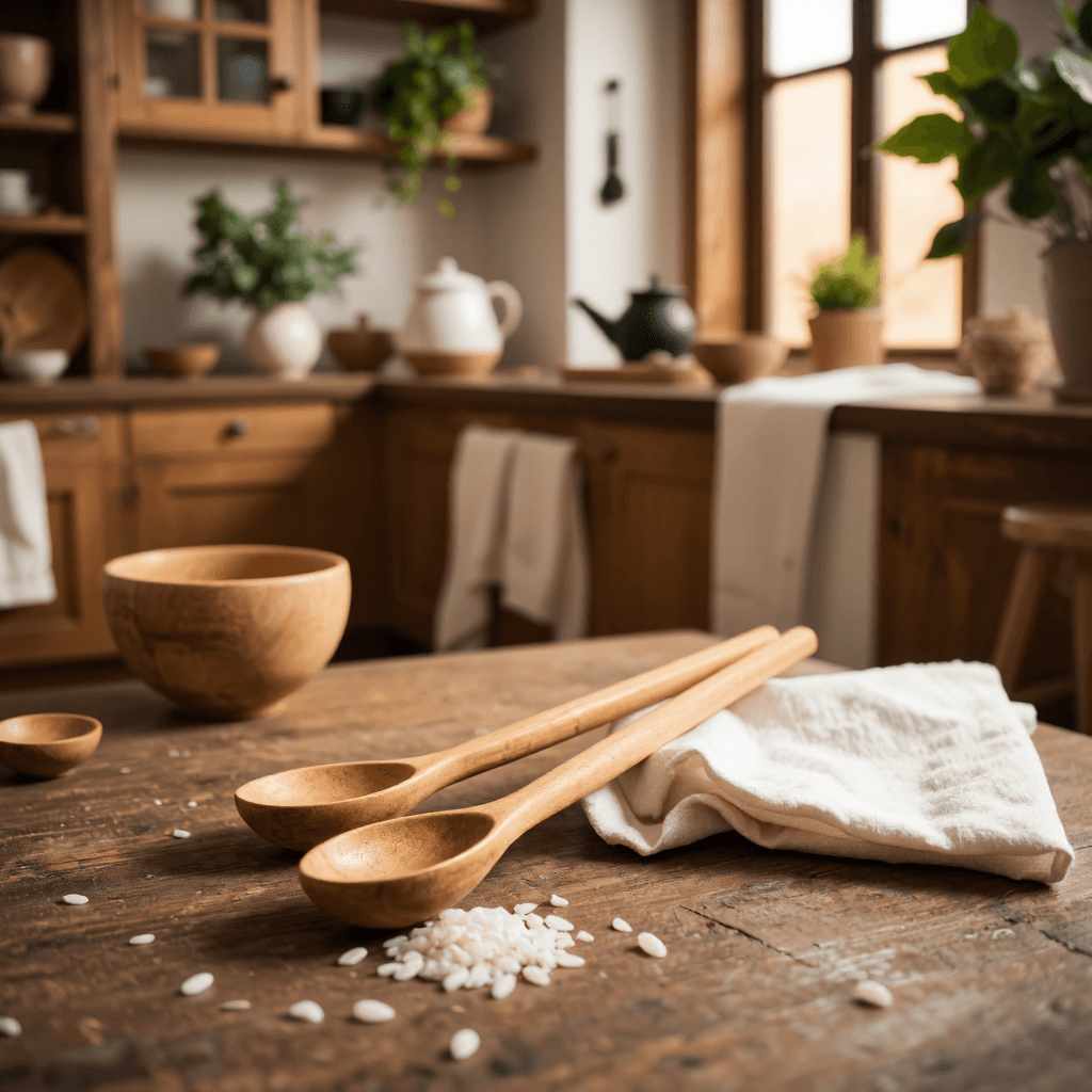 product photography of a set of wooden spoons and chopsticks