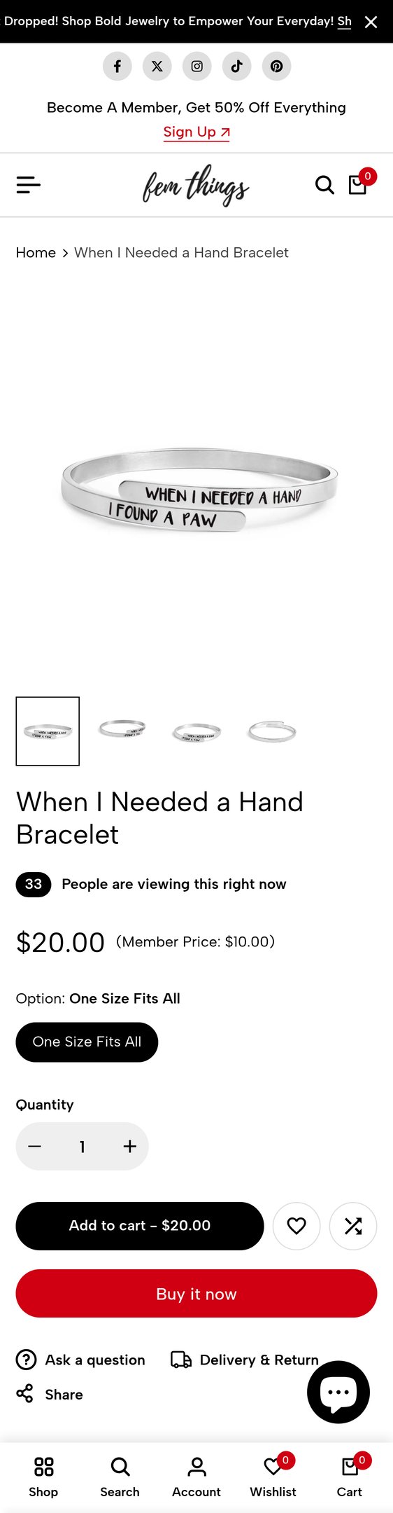 Jewelry product options include: bracelet for When I Needed a Hand Bracelet from Fem Things.