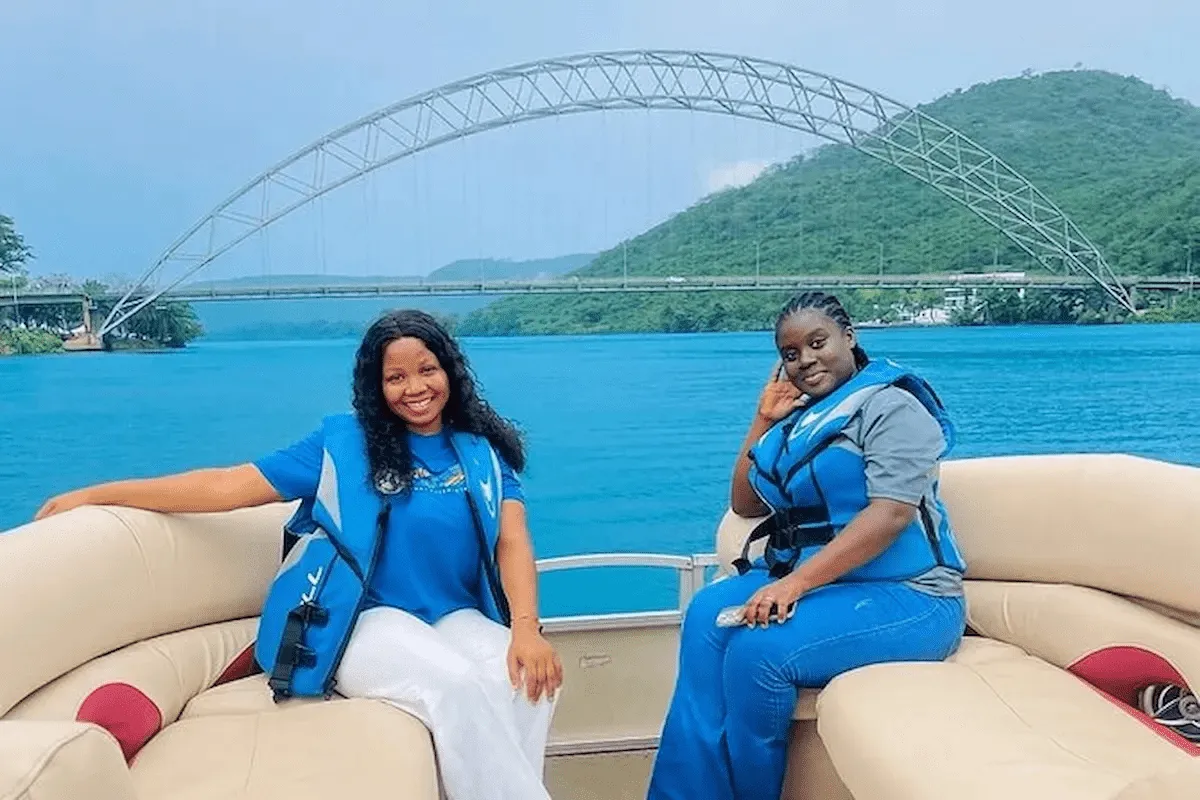 Boat ride on the Volta River with views of Adomi Bridge.