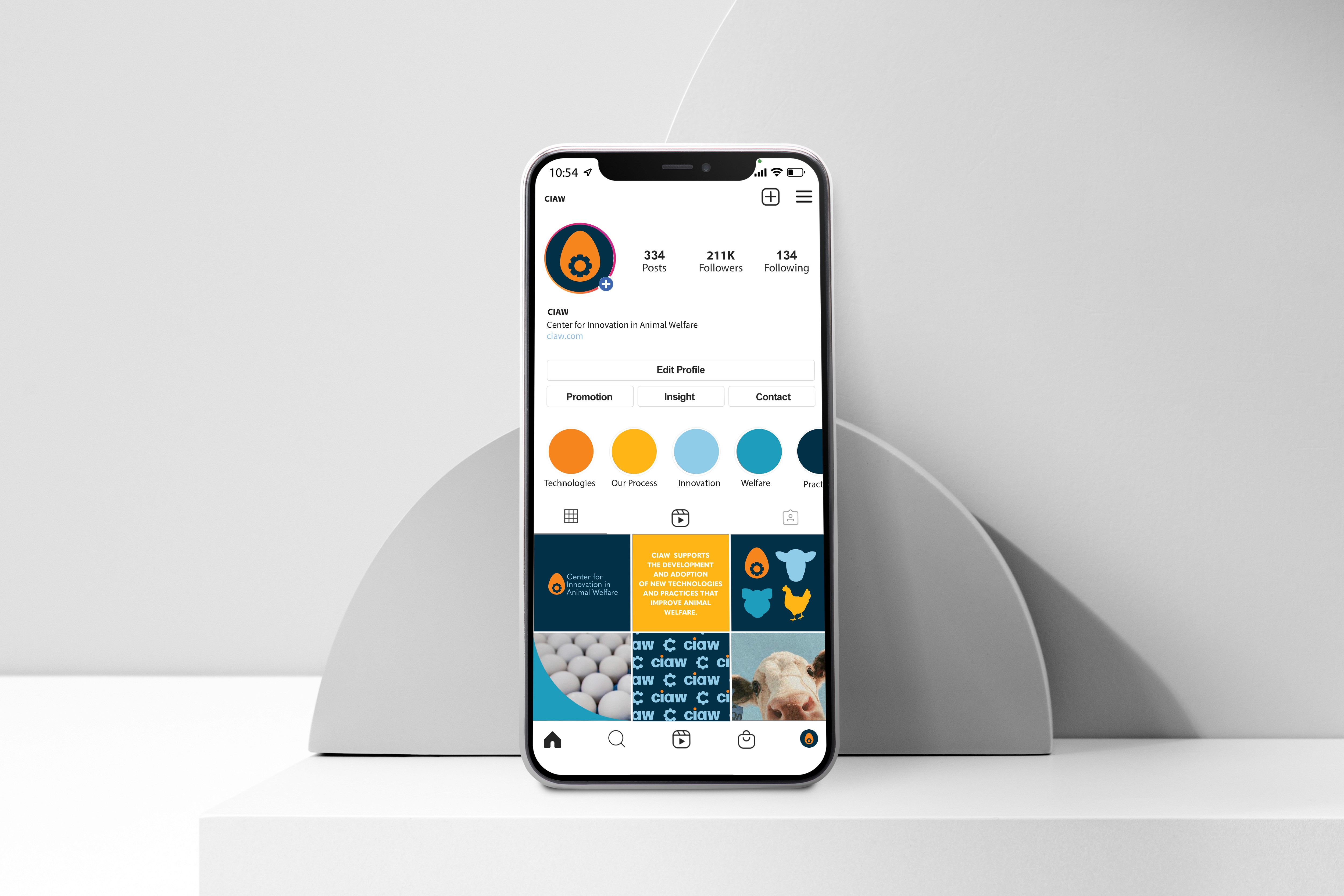 phone with company  instagram page