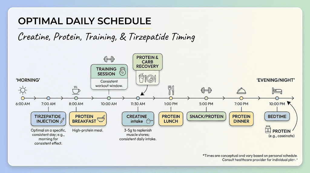 Daily creatine and tirzepatide timing schedule for muscle preservation