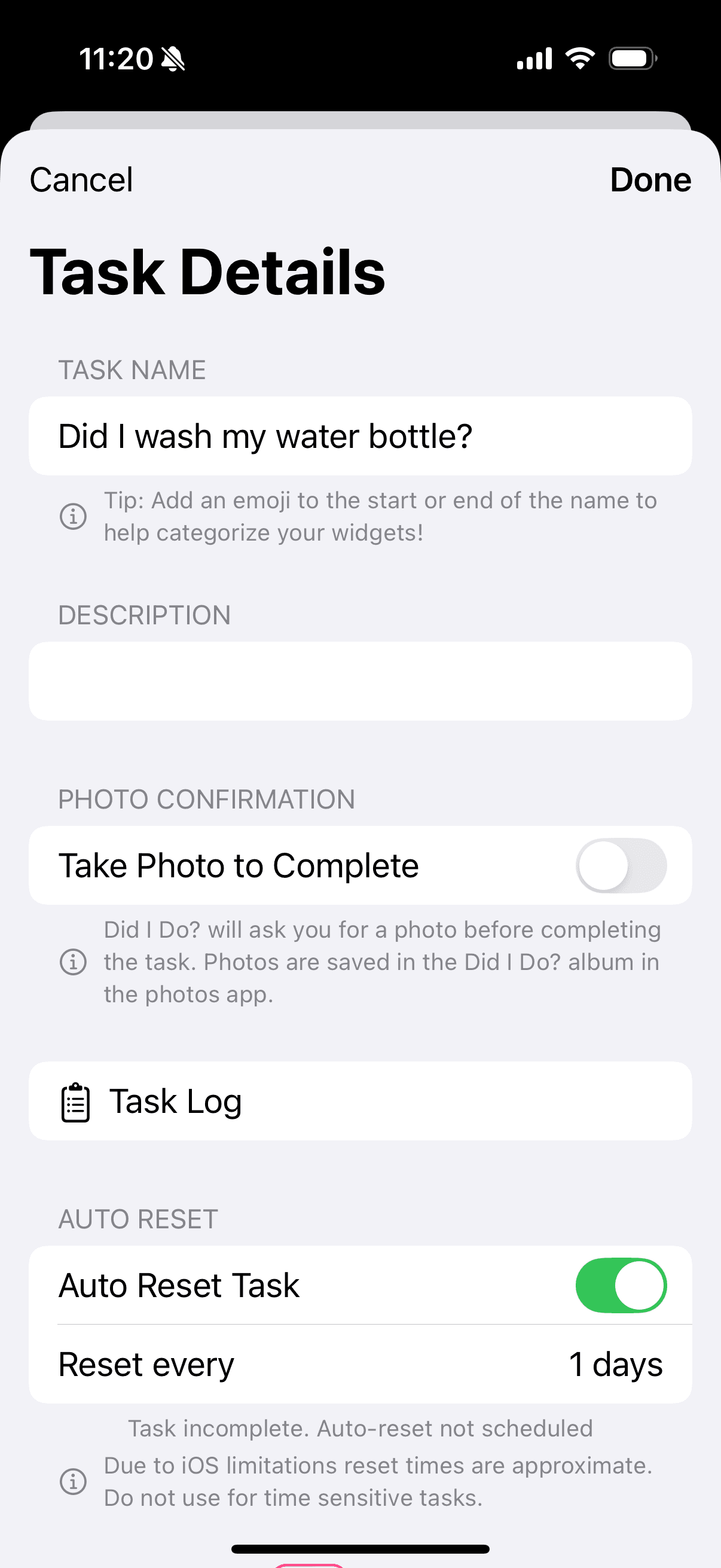 Did I Do? create task page