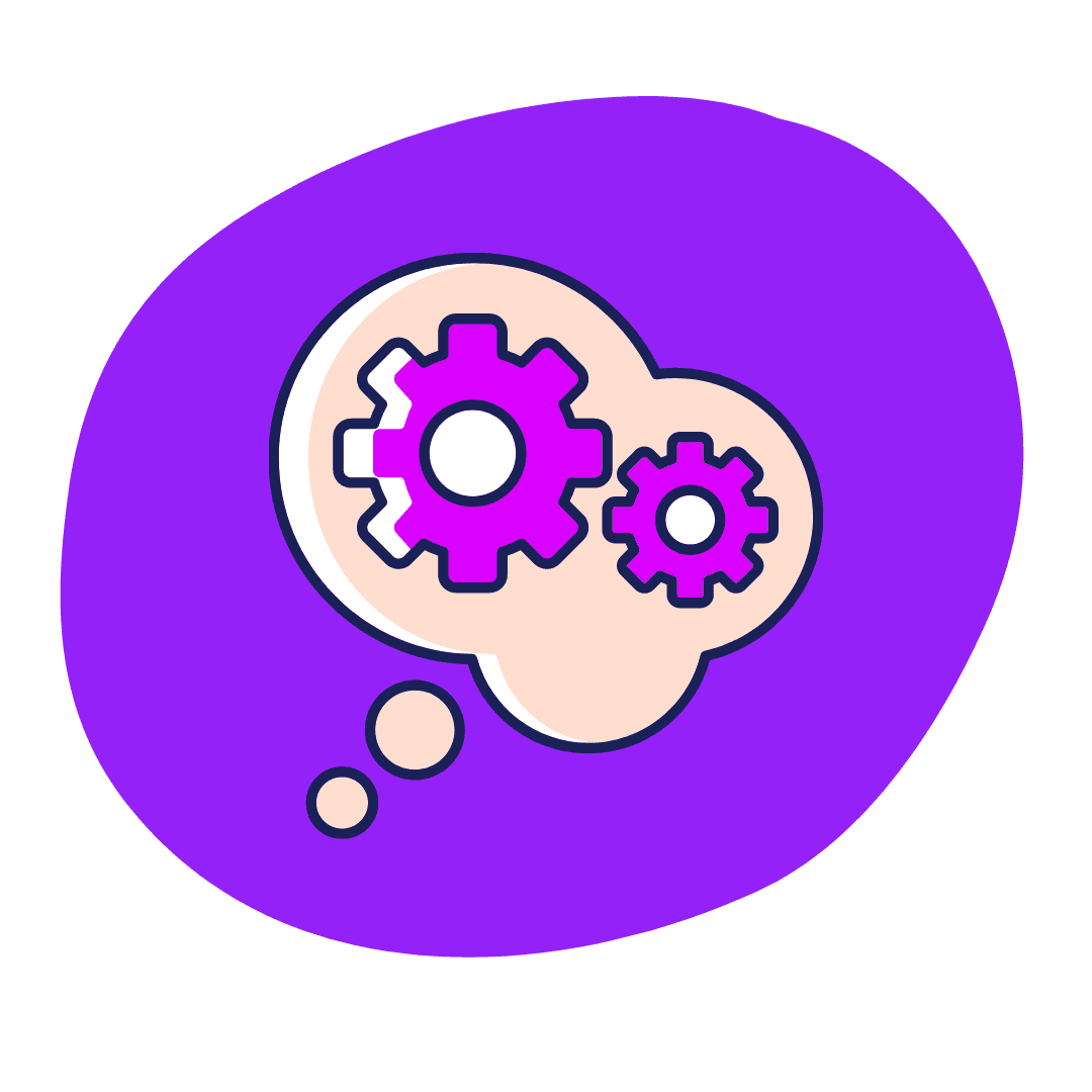 Imagem vetorial de um balão de pensamento com engrenagens dentro