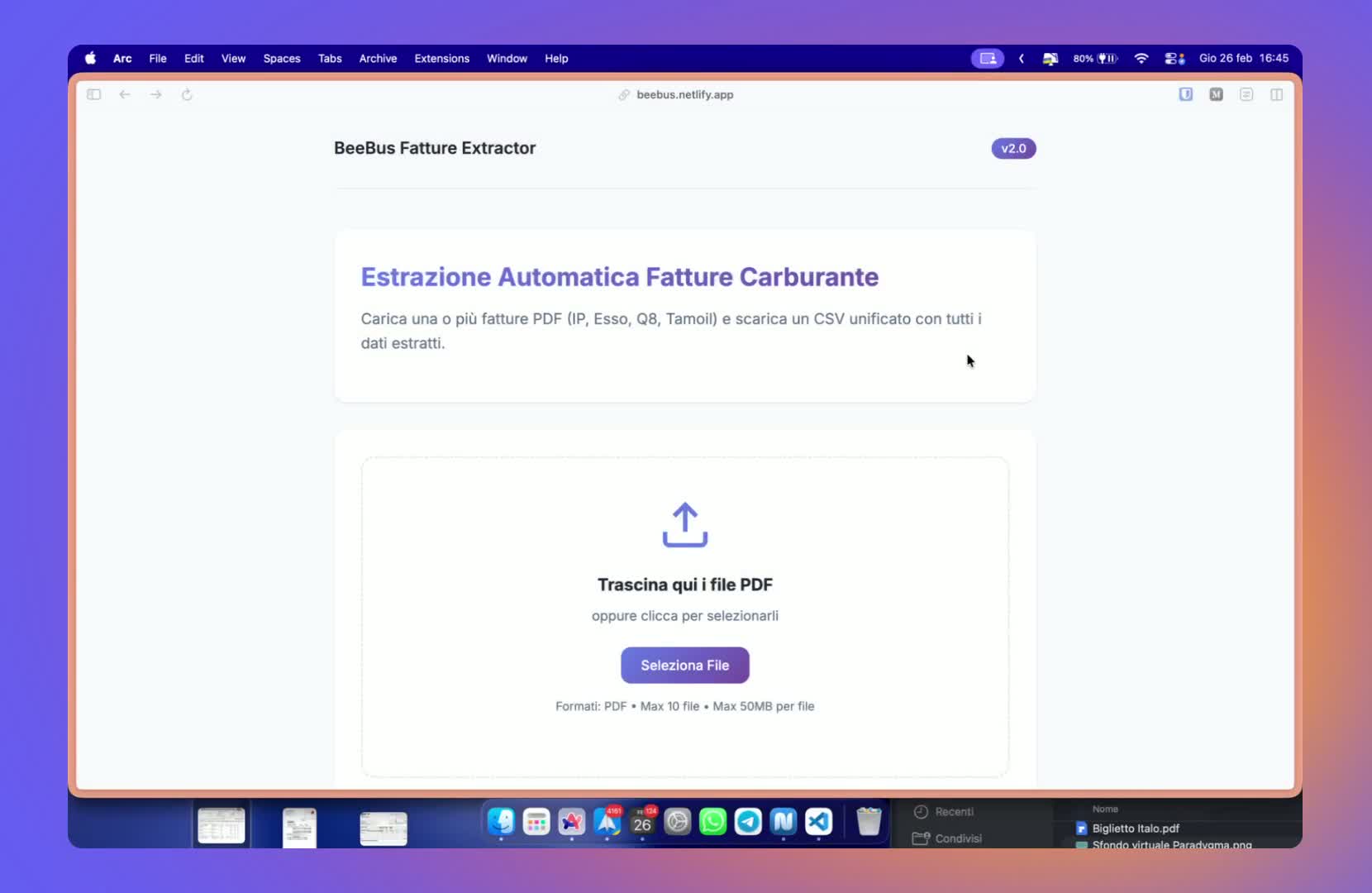 Sistema di caricamento fatture