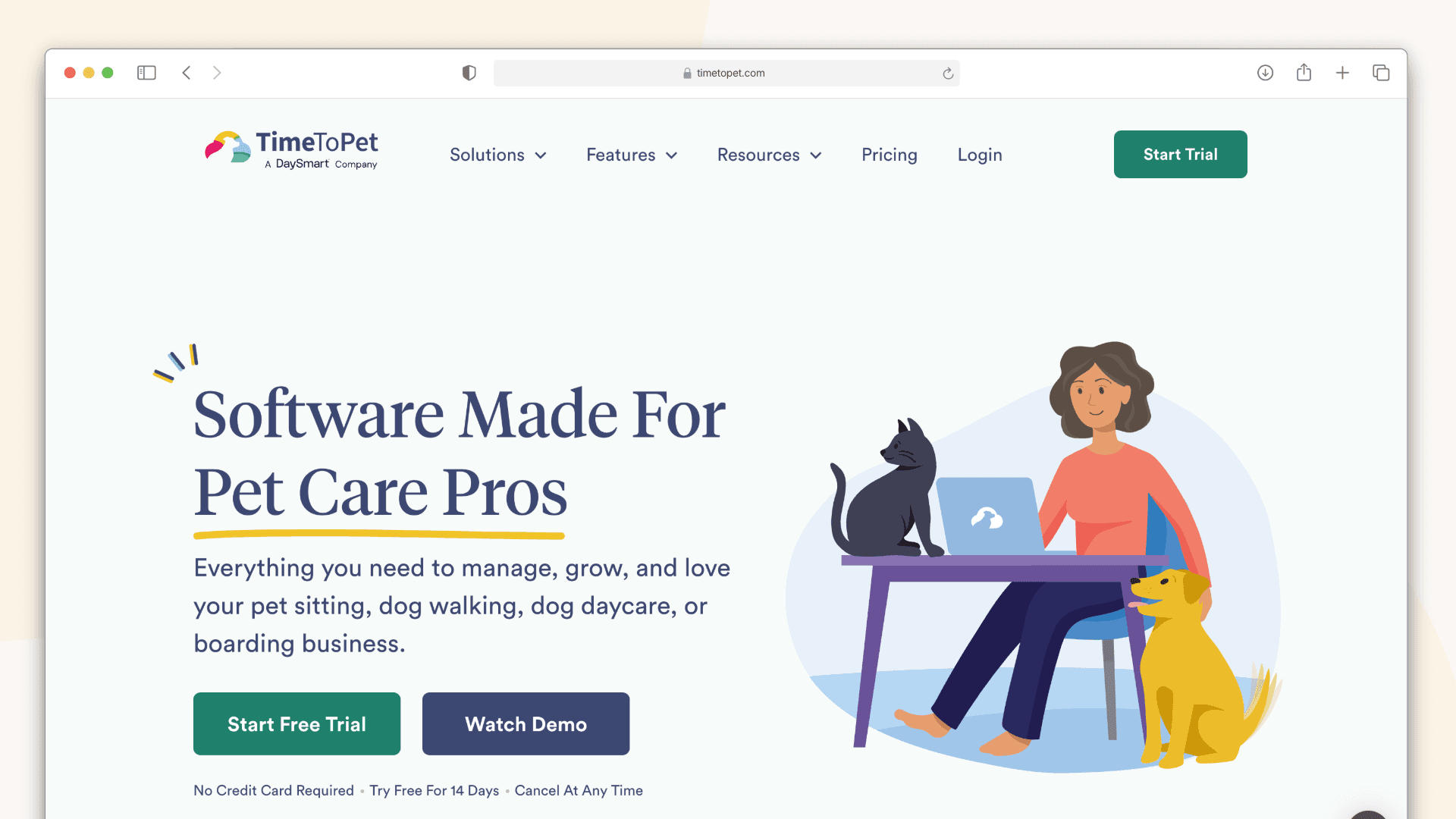 Screenshot of Timetopet's marketing site