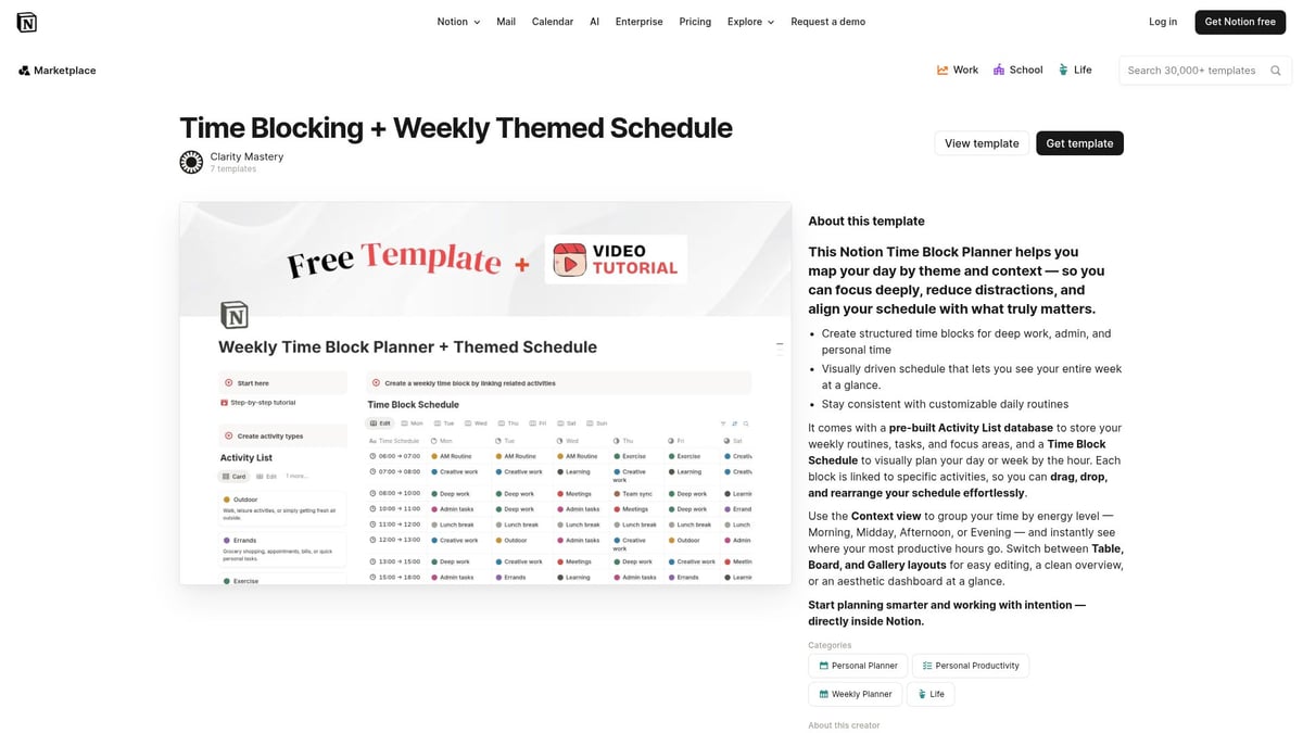 7 Best Week Planner Notion Template Picks for 2026 - Time Blocking + Weekly Themed Schedule – Clarity Mastery