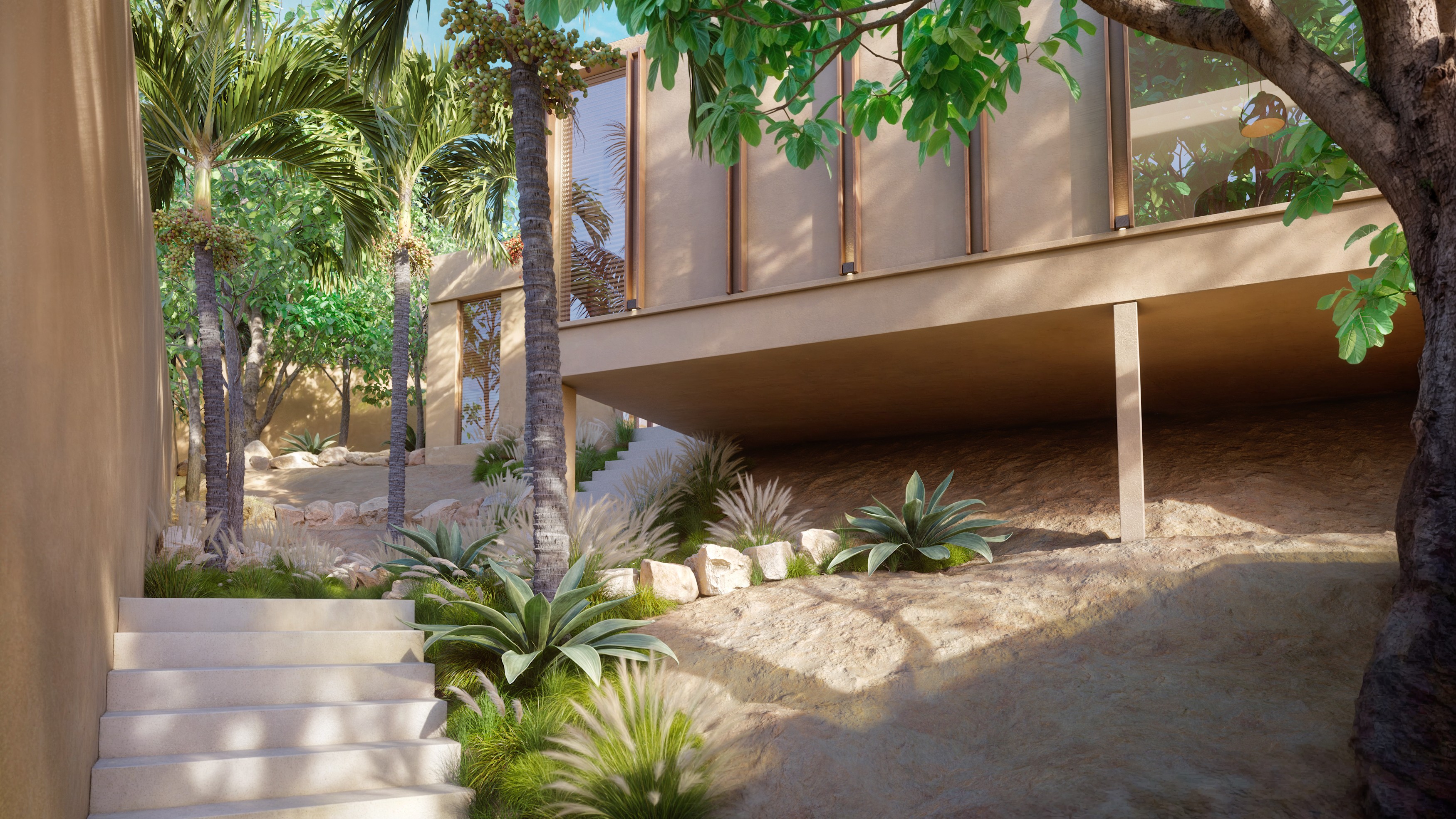 The Sky Nest bamboo villa exterior with arched glass facade – luxury eco-architecture in Sidemen Bali