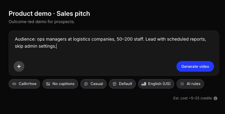 Product demo, Sales pitch with the target persona typed into the prompt