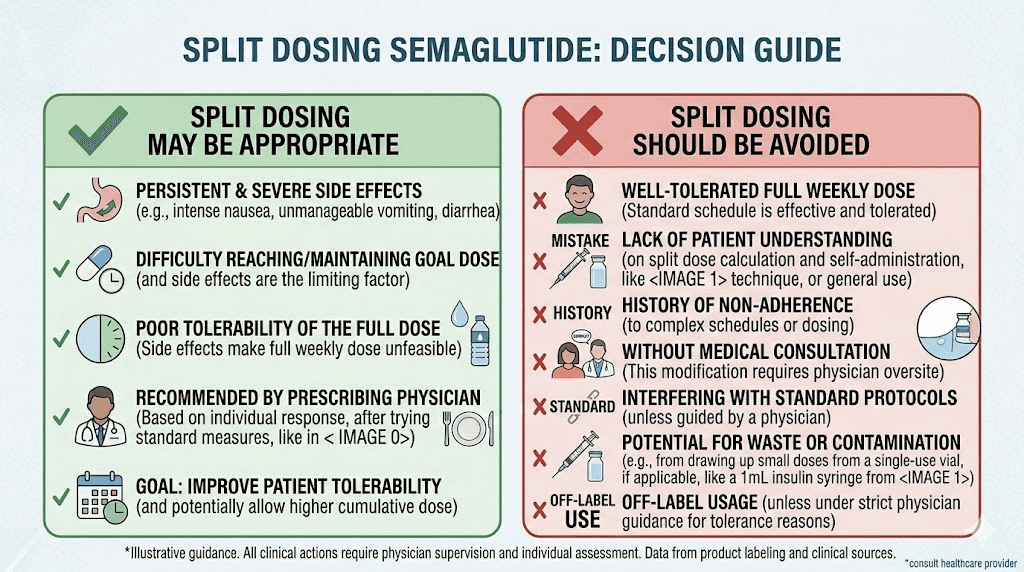 When to consider splitting semaglutide dose versus when to avoid it