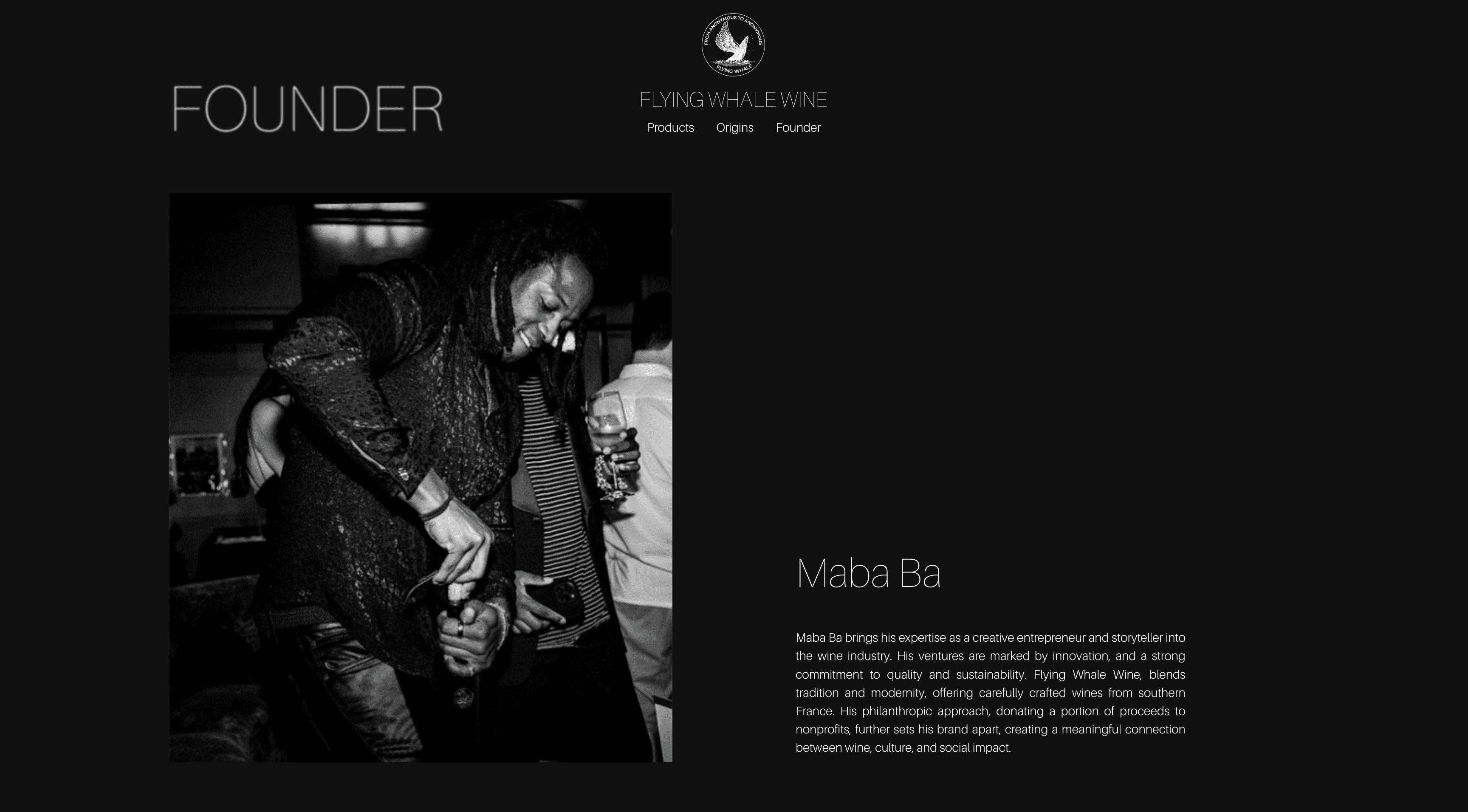 Website design and development for Flying Whale Wine by VaporAviator, crafted on Squarespace with a modern and elegant visual identity.