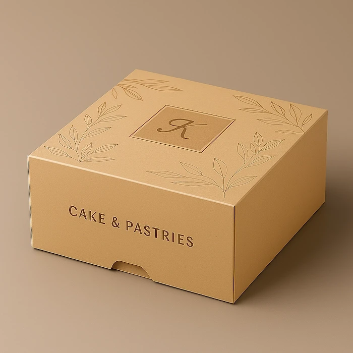 Custom printed cake and pastry boxes with logo branding.