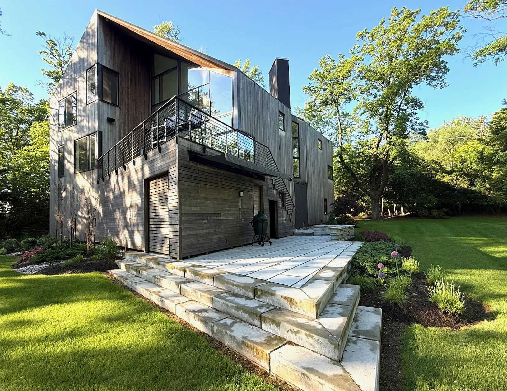 Outside deck and facade of weekend and summer residence on the delaware river