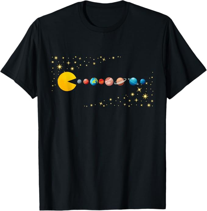 Funny Planet Solar System Space Man Astronaut Pacman T-Shirt