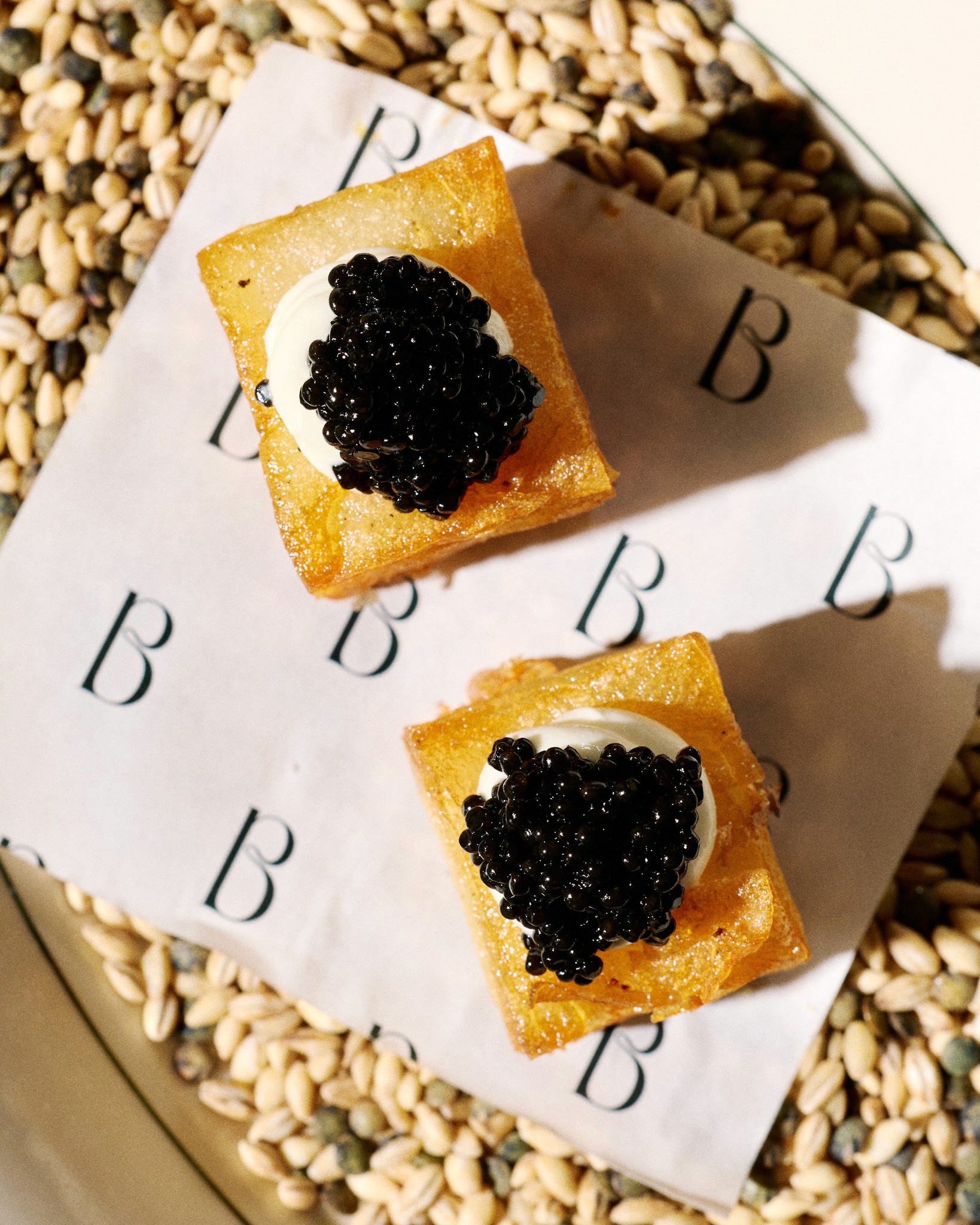Bos food on display with branded paper