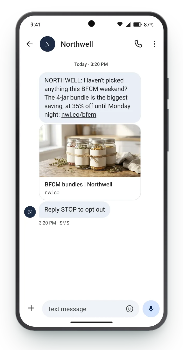 For anyone who hasn't ordered yet BFCM text on an Android phone