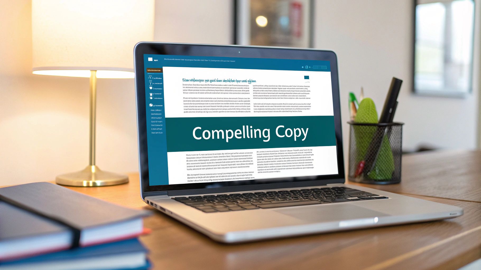 A person writing a compelling post on a laptop, with a video preview visible.