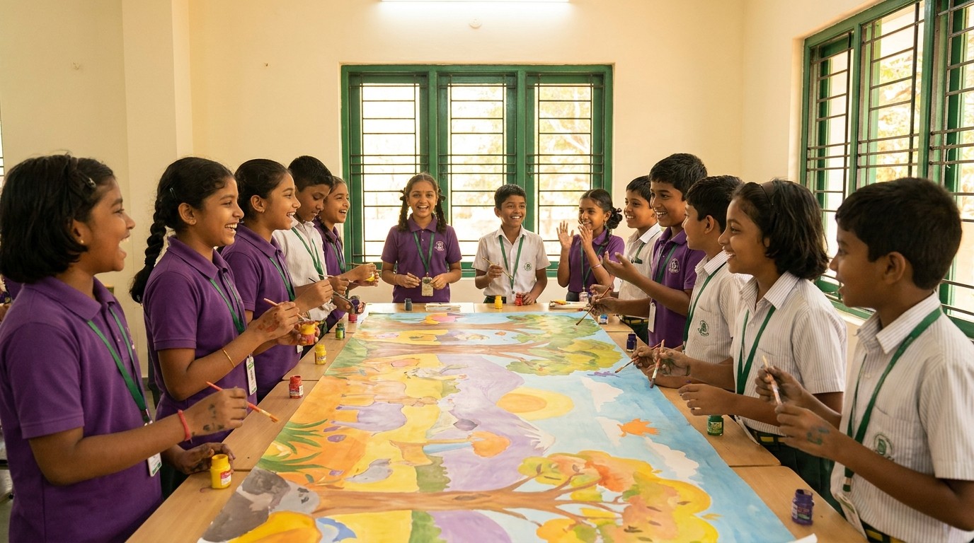 NCFE students collaborating on a group mural