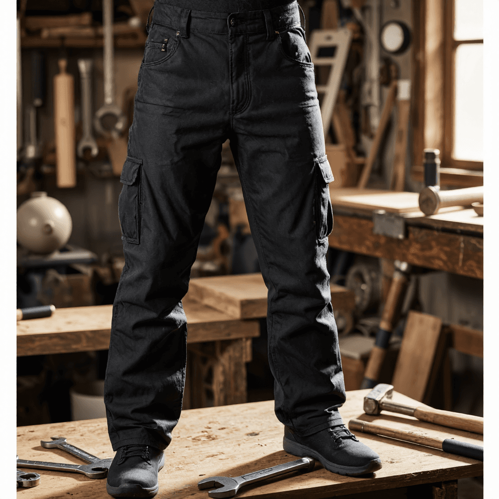 product photography of a pair of work pants designed for durability and functionality