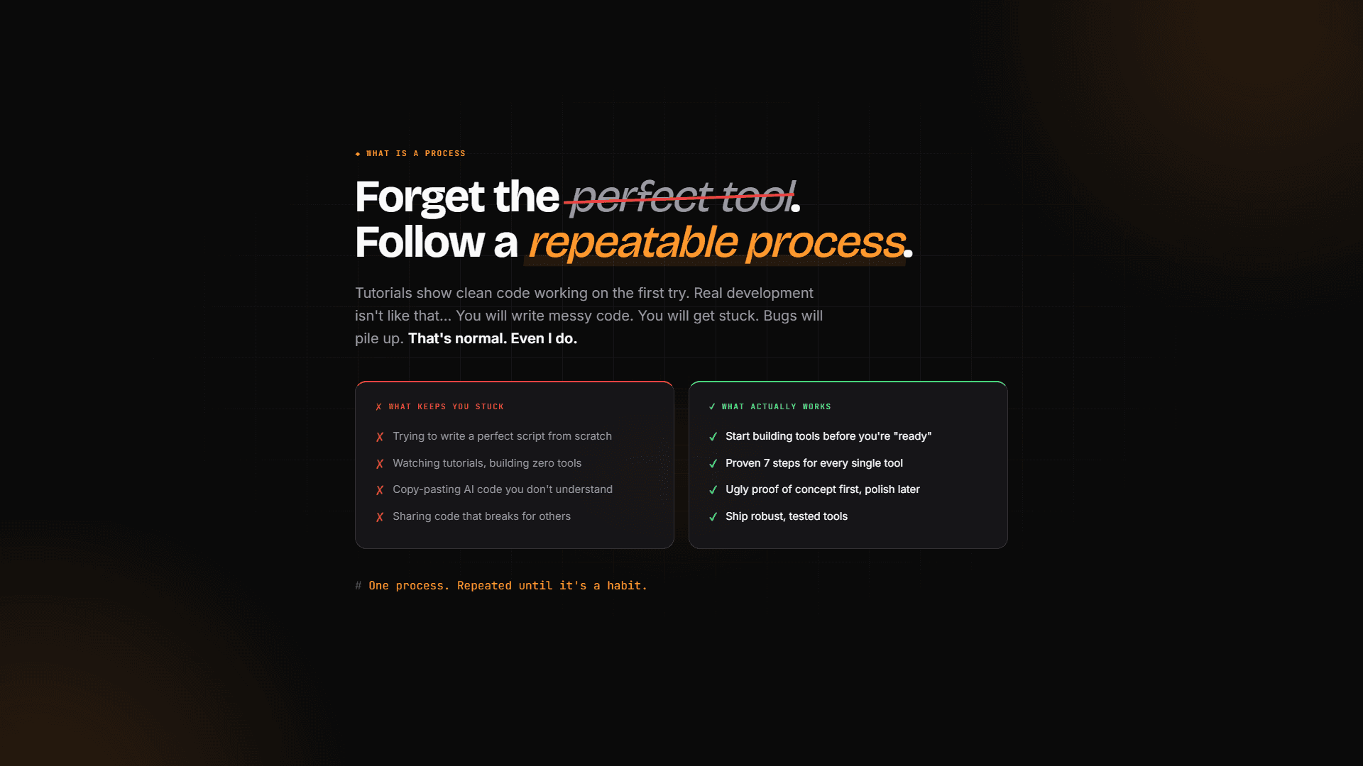 Forget the perfect tool. Follow a repeatable process: what keeps you stuck vs what actually works