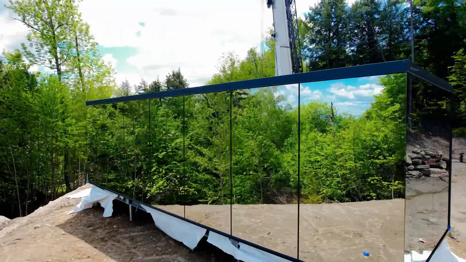 Mirror cabin facade at the end of delivery day