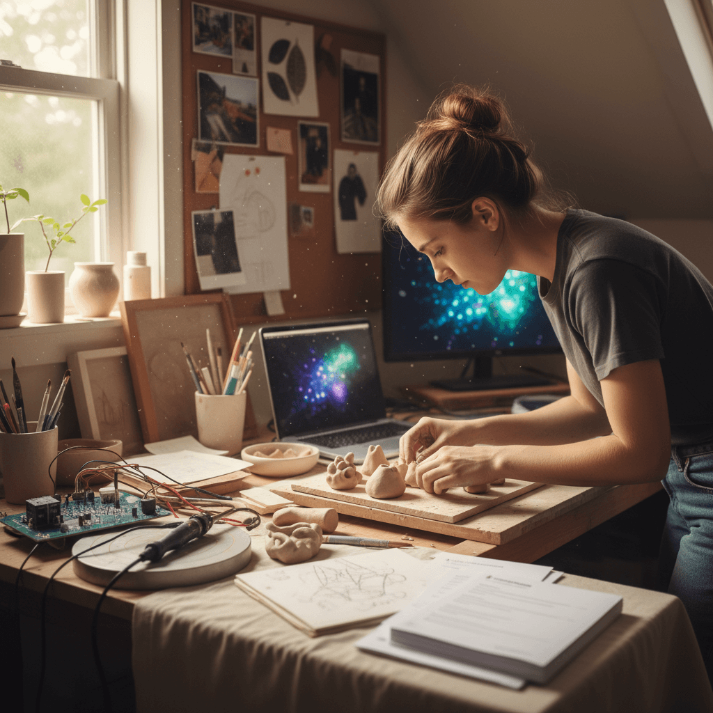 Crumpled paper balls scattered on a pink surface beside a white waste basket.
