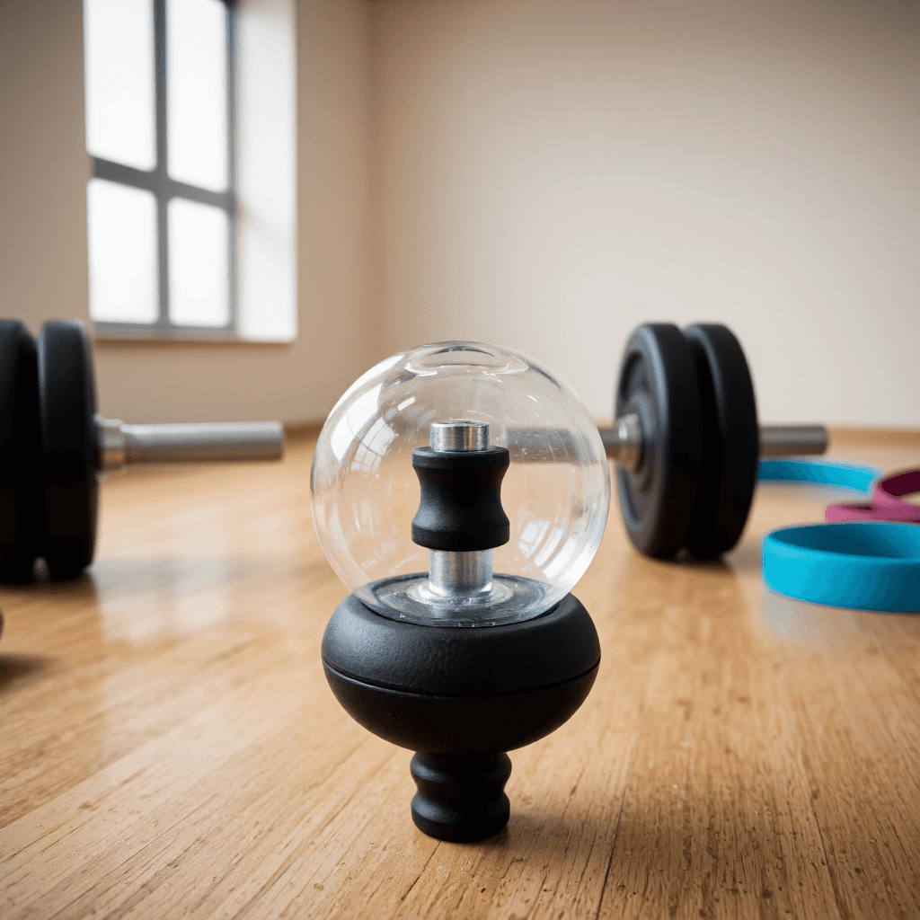product photography of a handheld gyroscope for grip strength training