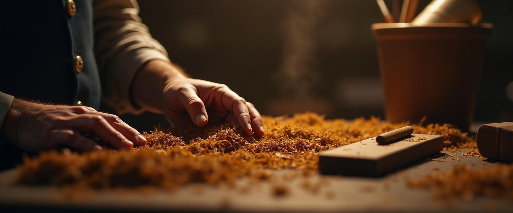 Image of hands handcrafting cigarettes.