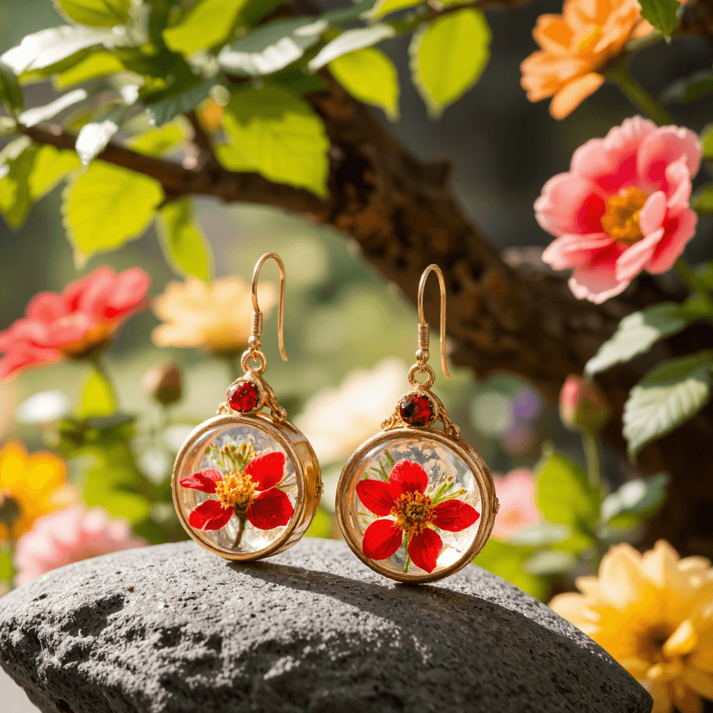product photography of set of earrings with floral design