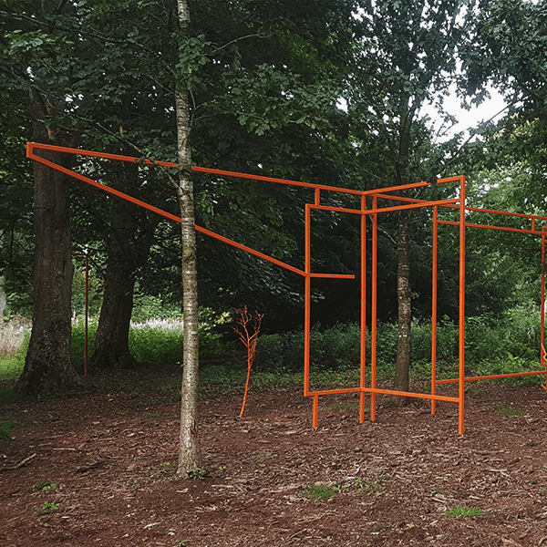 Sculptural outdoor public art installation at Marchmont House made from powder coated steel