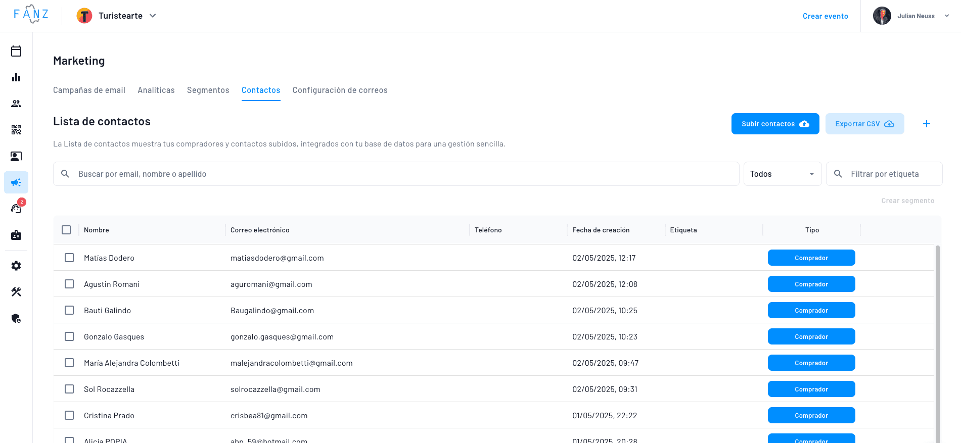CRM integrado en Fanz para gestionar clientes